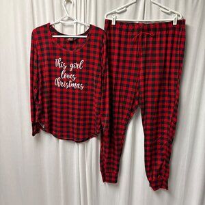 Santas Treasures Red Black Plaid Christmas Pajama Set Womens Sz 1X Cozy Stretch